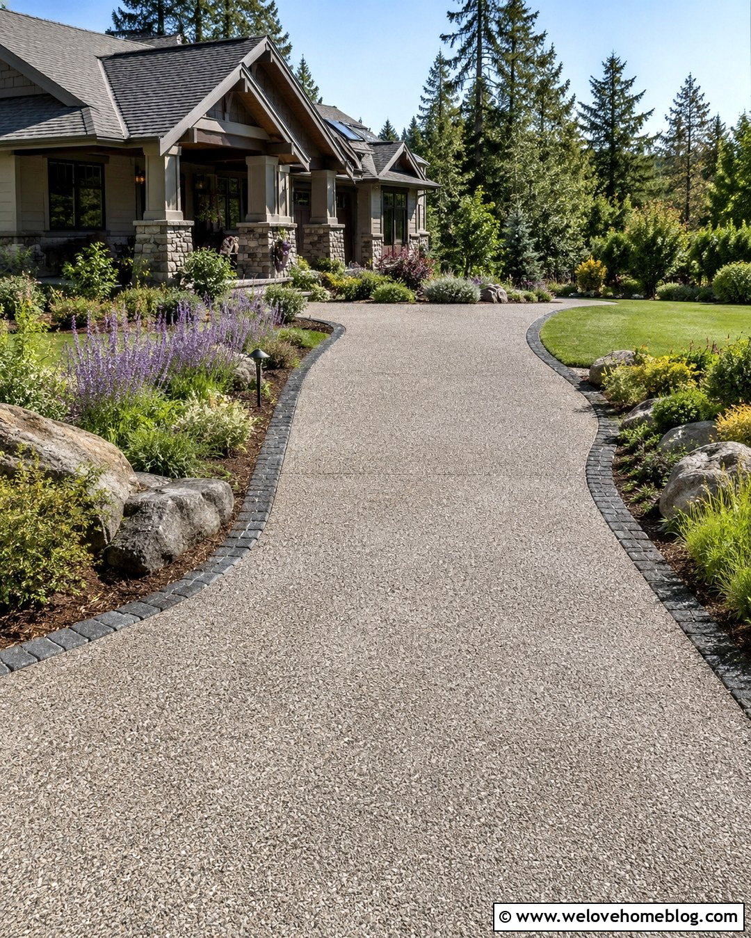 Exposed Aggregate Concrete Driveway With Stone Edging - 20 concrete driveways pictures ideas