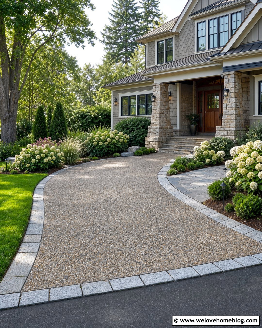 Exposed Aggregate Concrete Driveway With Stone Edging - 25 Driveway Concrete Ideas