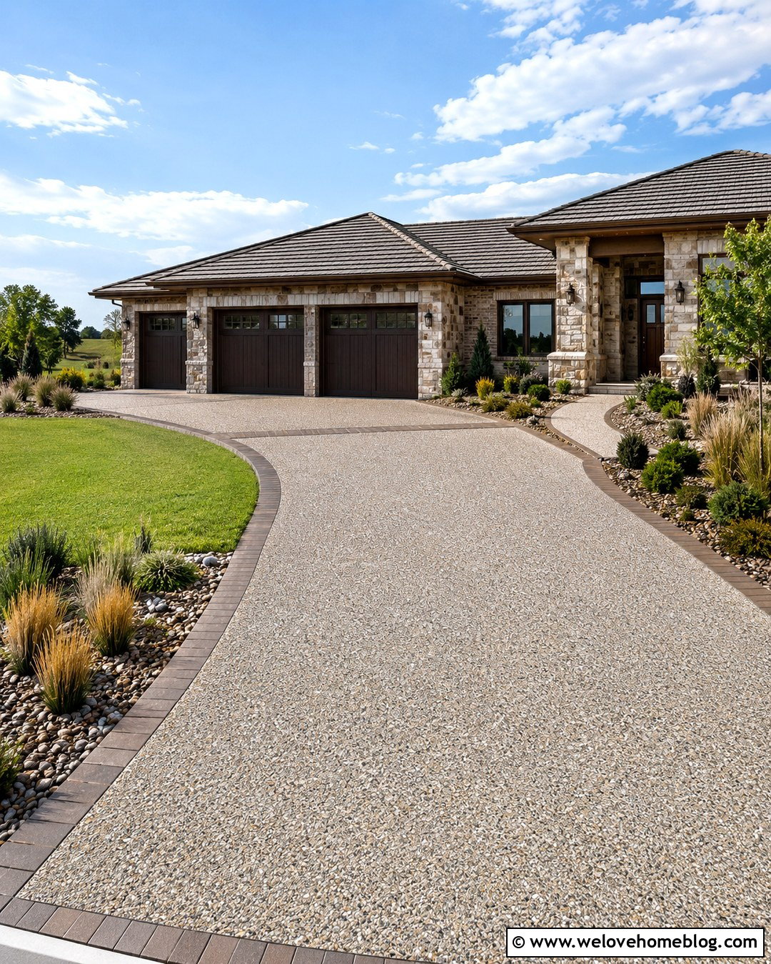 Exposed Aggregate Concrete With Brick Ribbon