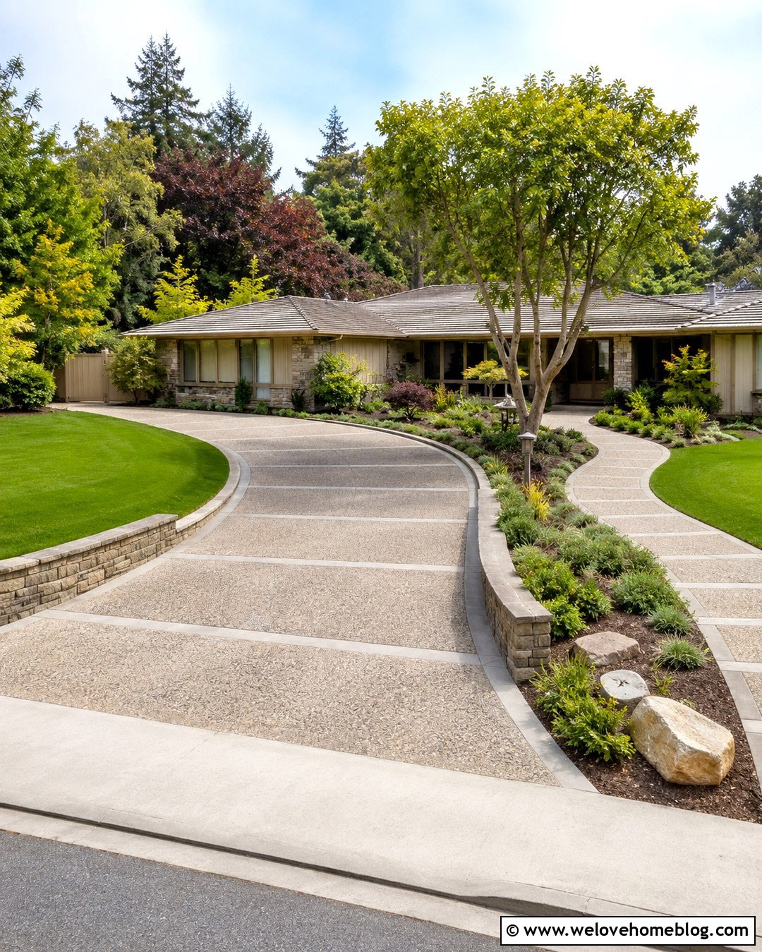 Exposed Aggregate Curved Driveway - 20 driveway construction ideas