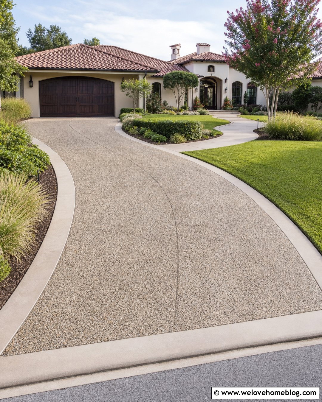 Exposed Aggregate Curved Driveway - 20 Driveway Paving Ideas