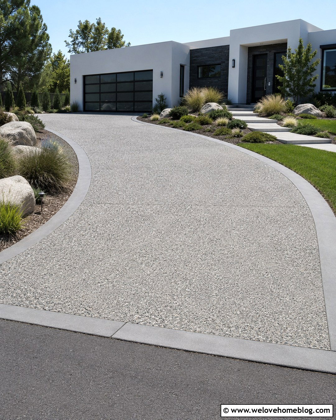 Exposed Aggregate Driveway - 20 Modern Luxury Driveway Ideas