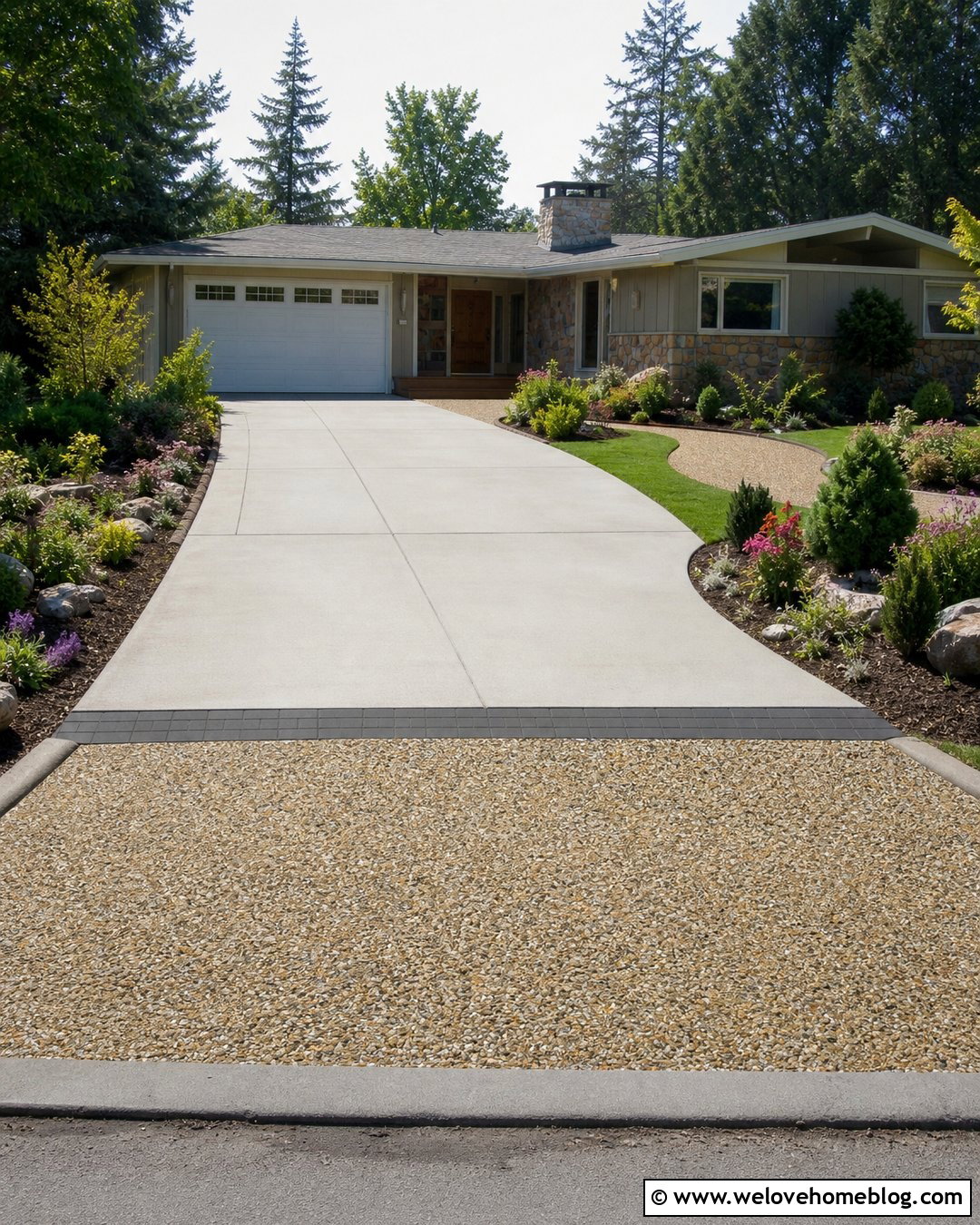 Exposed Aggregate Driveway Apron With Smooth Concrete - 35 Driveway Apron Ideas