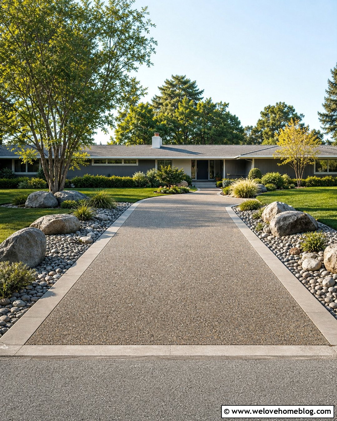 Exposed Aggregate Driveway Bridge With River Rock - 20 Driveway Bridge Over Ditch Ideas