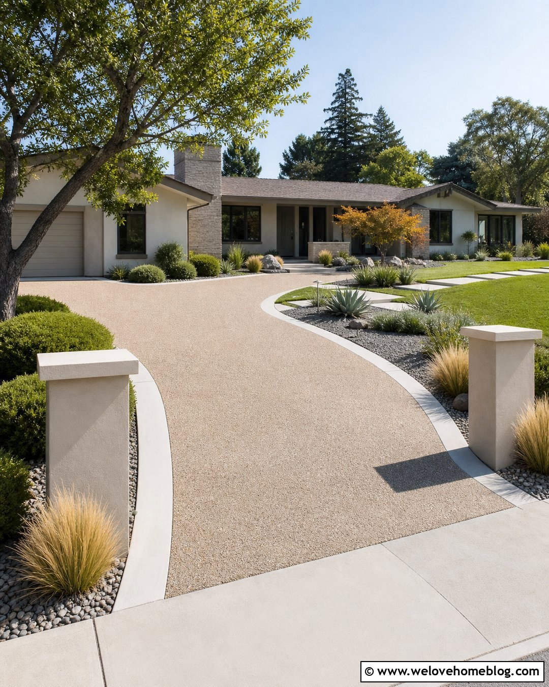 Exposed Aggregate Driveway Entrance - 35 End Of Driveway Entrance Ideas