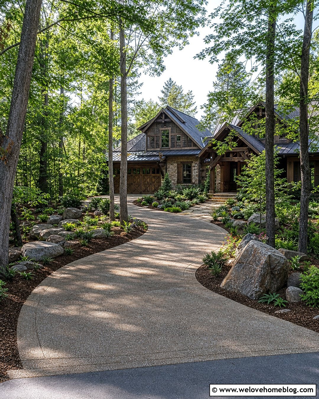 Exposed Aggregate Driveway With Boulder Edging - 20 edge of driveway landscaping ideas