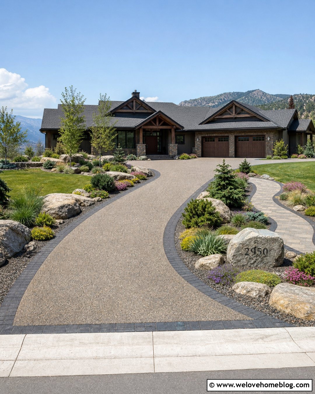 Exposed Aggregate Driveway With Boulder Landscaping - 25 landscaping by driveway ideas