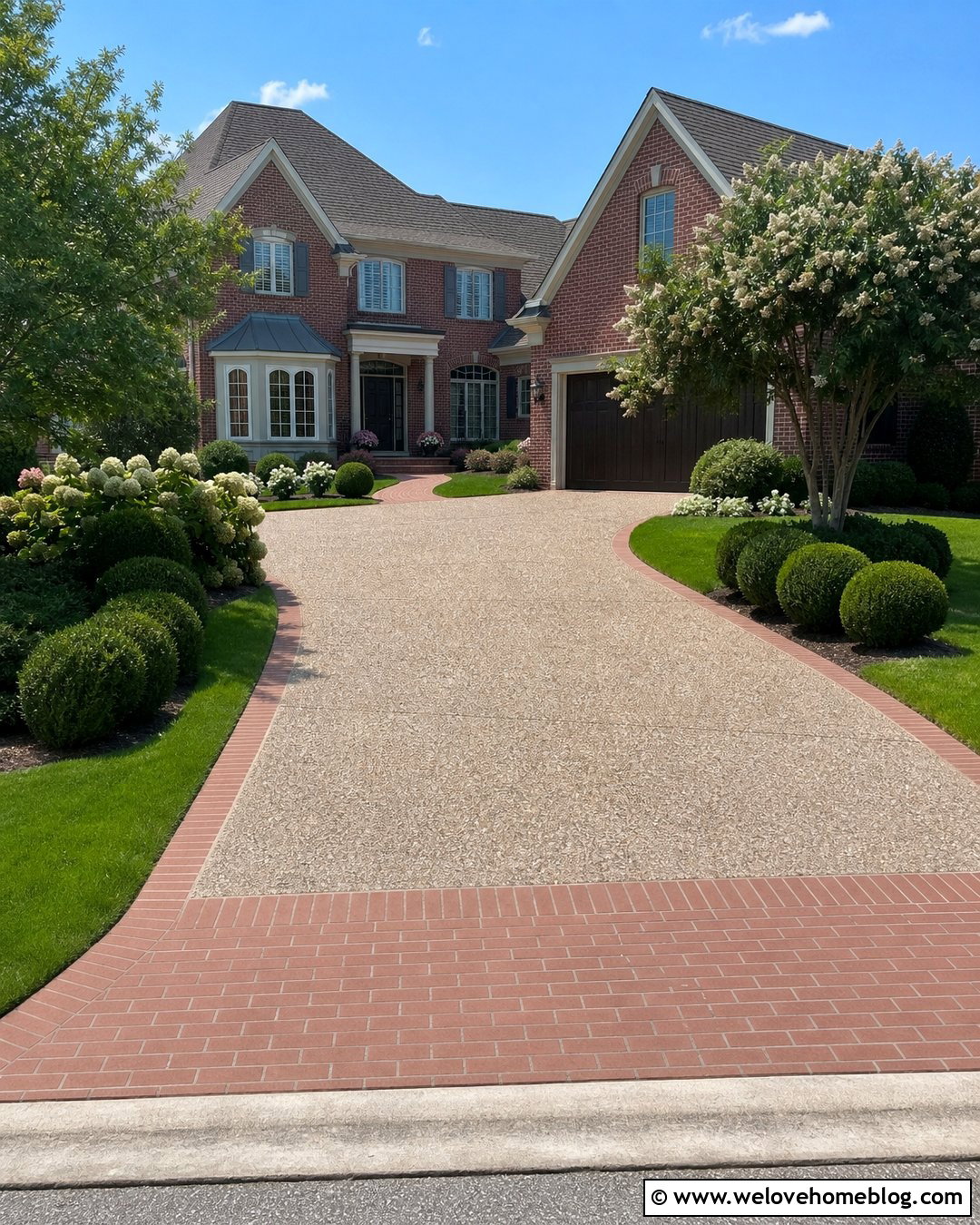 Exposed Aggregate Driveway With Brick Border - 30 Driveway Installation Ideas