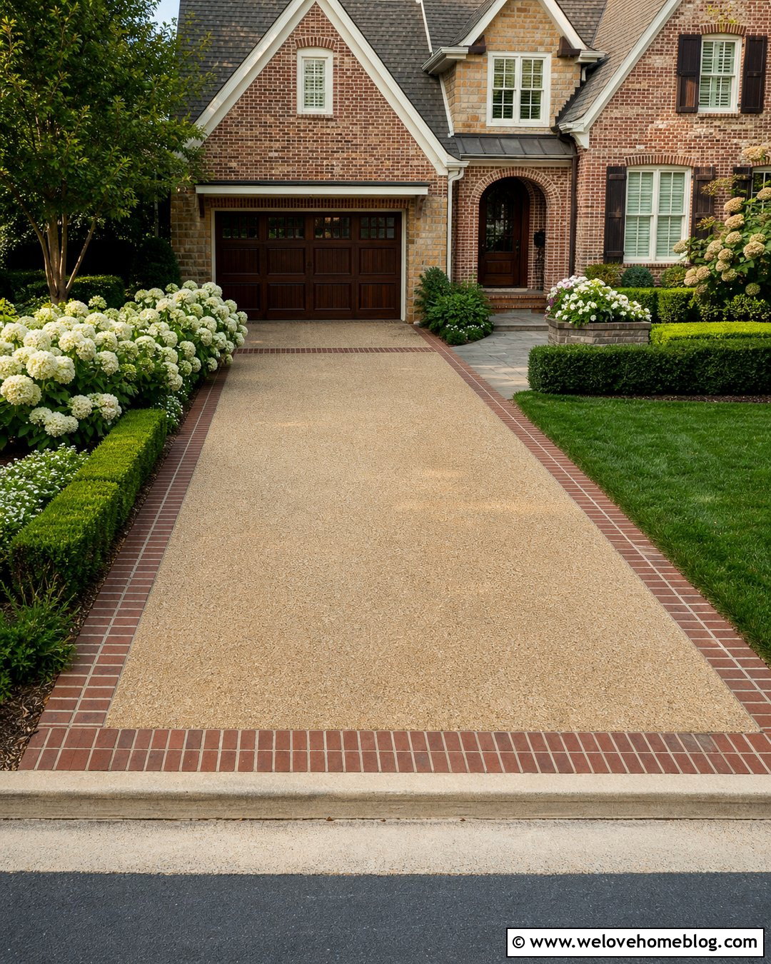 Exposed Aggregate Driveway With Brick Paver Border - 20 driveway with pavers around it ideas