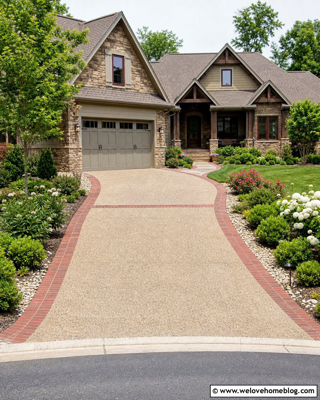 Exposed Aggregate Driveway With Brick Ribbons - 20 Brick Ribbon Driveway Ideas