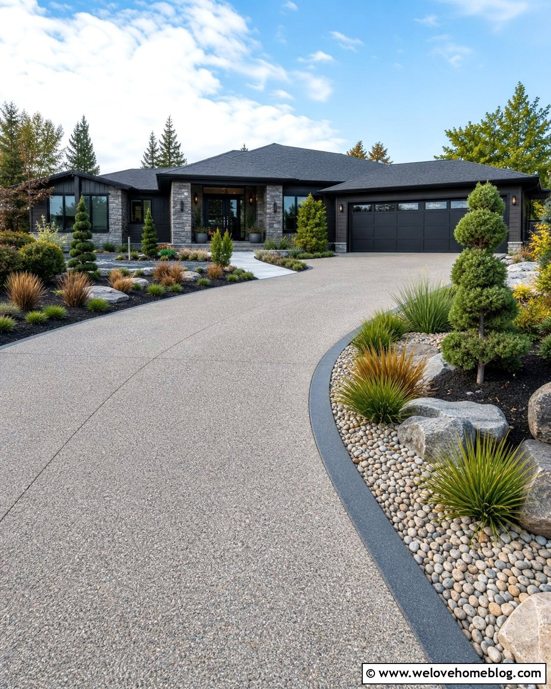 Exposed Aggregate Driveway With Charcoal Curb - 20 driveway with curb ideas