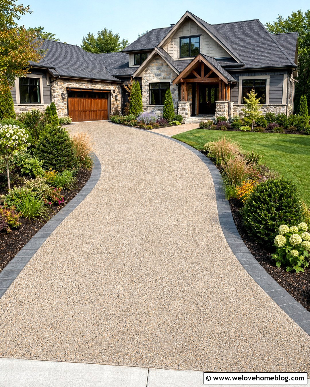 Exposed Aggregate Driveway With Curved Borders - 20 New Driveway Ideas
