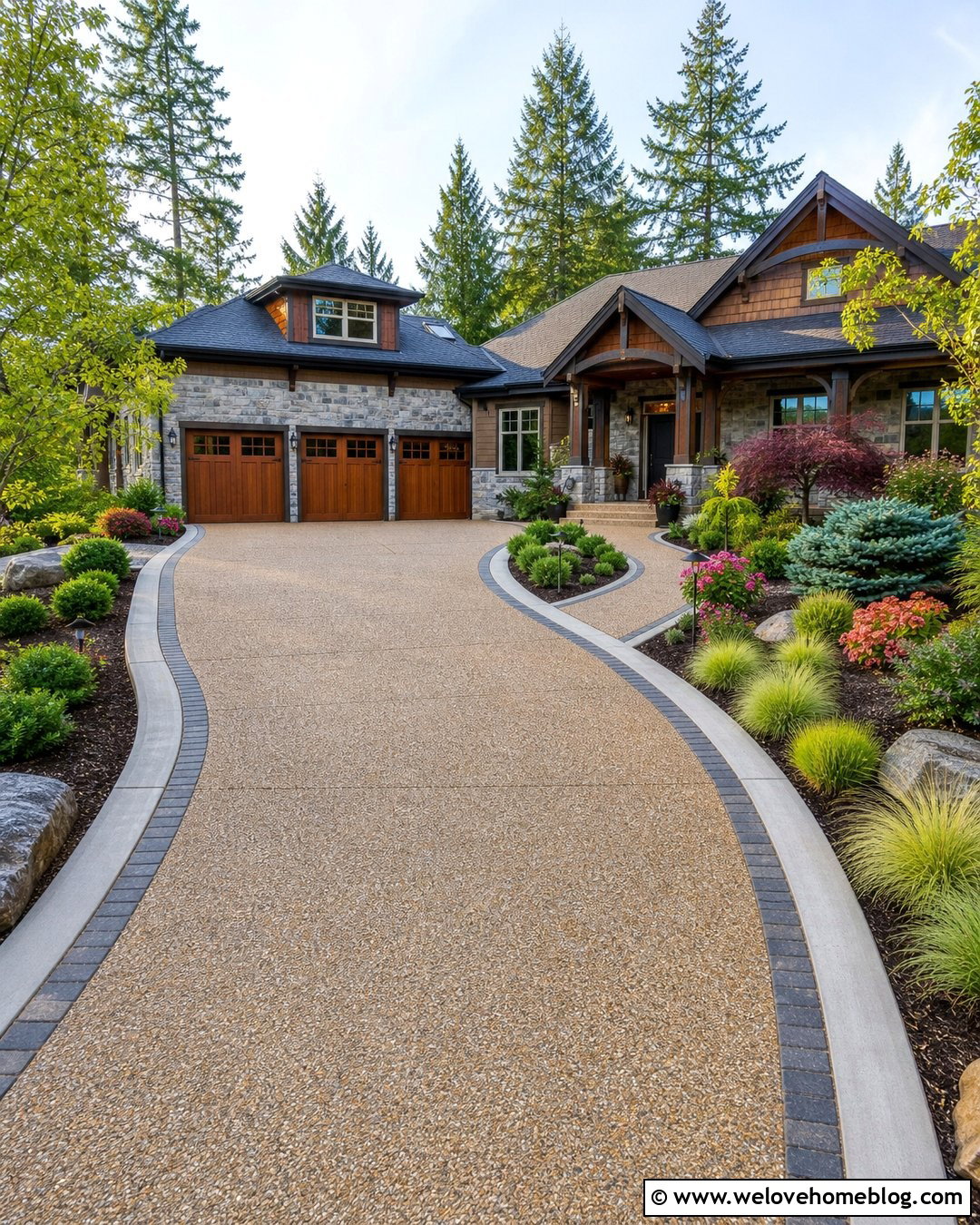 Exposed Aggregate Driveway With Garden Beds - 30 front yard driveway ideas