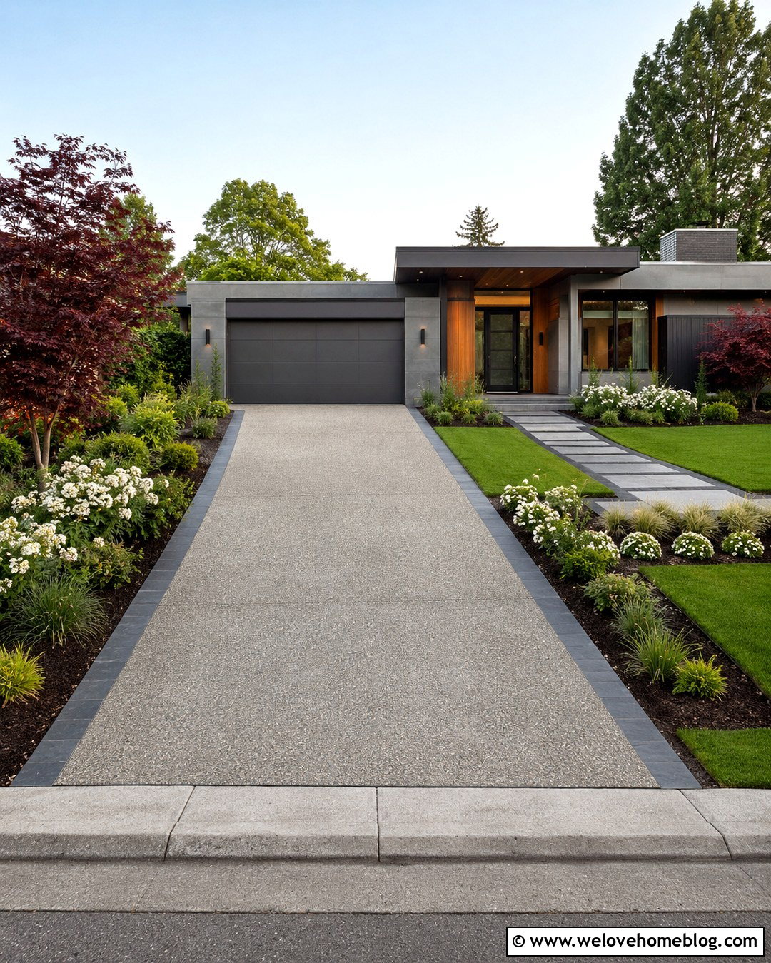 Exposed Aggregate Driveway With Slate Edging - 20 Driveway Stone Edging Ideas