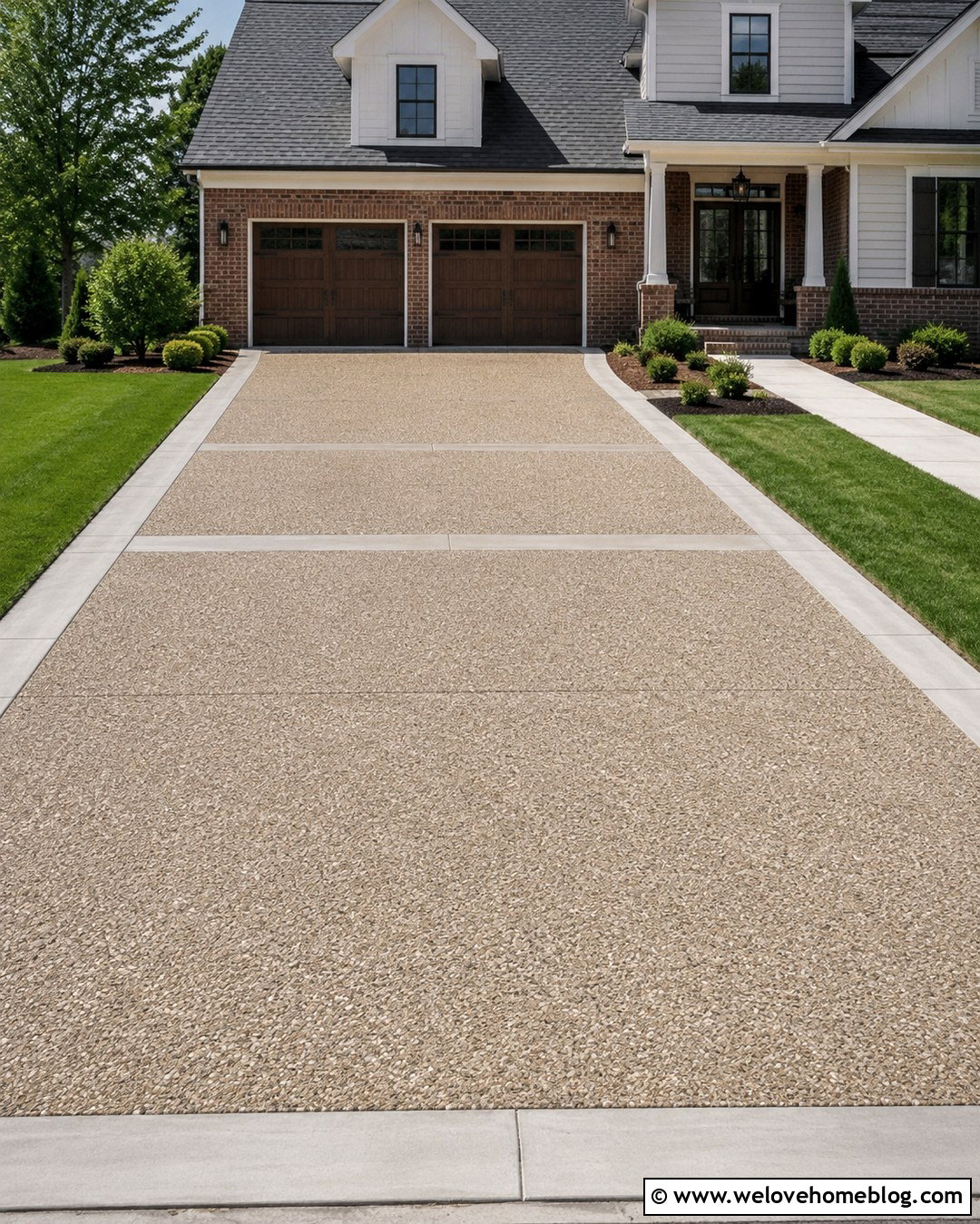Exposed Aggregate Driveway With Smooth Concrete Ribbons - 20 Exposed Aggregate Driveway Ideas
