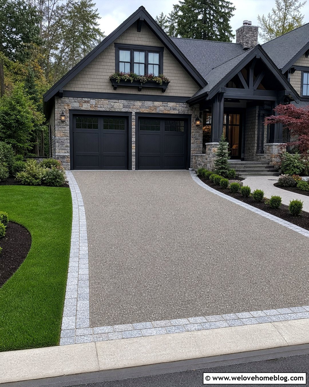 Exposed Aggregate Driveway With Split Granite Edging - 20 Granite Driveway Edging Ideas