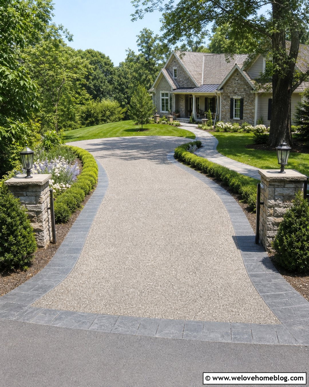 Exposed Aggregate Driveway With Stamped Border - 20 Concrete Driveway Finishes Ideas