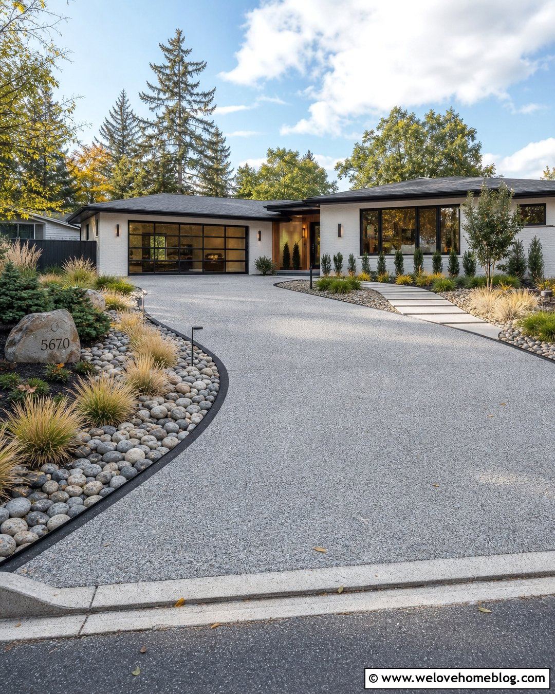 Exposed Aggregate Driveway With Steel Edging - 45 modern driveway ideas