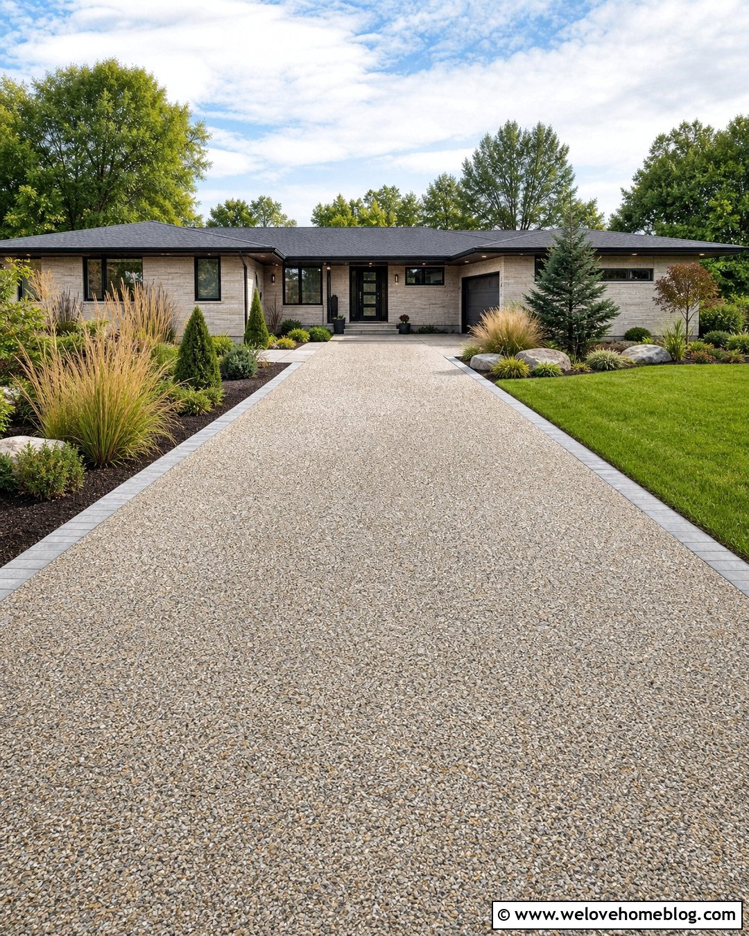 Exposed Aggregate Driveway With Stone Borders - 35 home driveway ideas