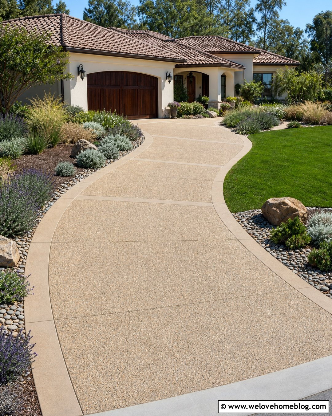 Exposed Aggregate Front Driveway - 45 Front Driveway Ideas
