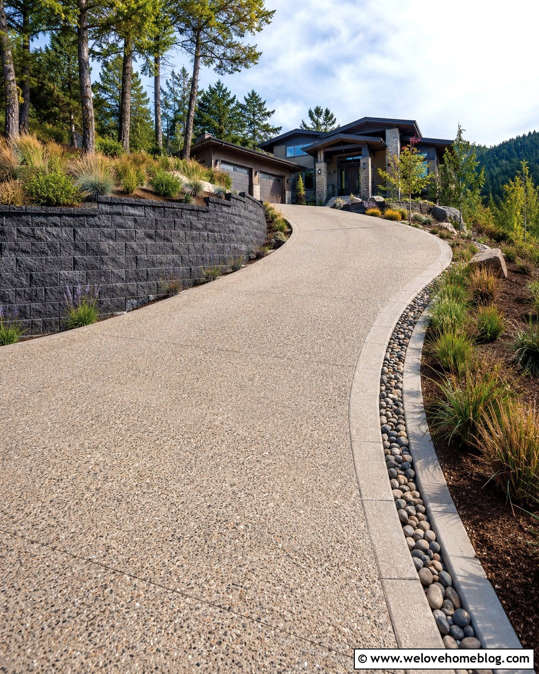 Exposed Aggregate Hillside Driveway - 20 Hillside Driveway Ideas