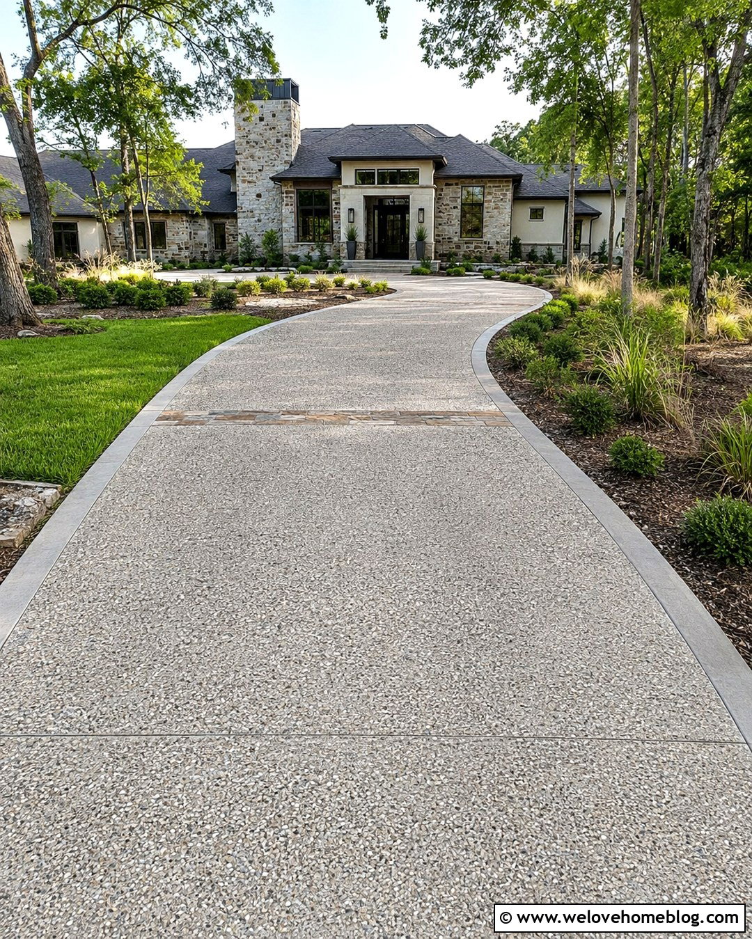 Exposed Aggregate Long Driveway - 20 Long Driveway Mansion Ideas