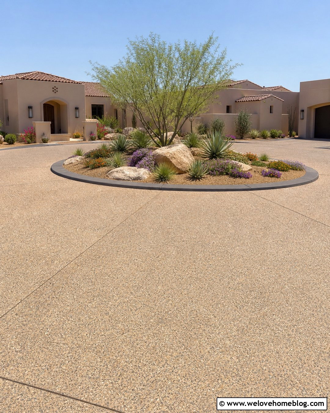 Exposed Aggregate Roundabout Driveway With Desert Landscaping - 20 roundabout driveway landscaping ideas