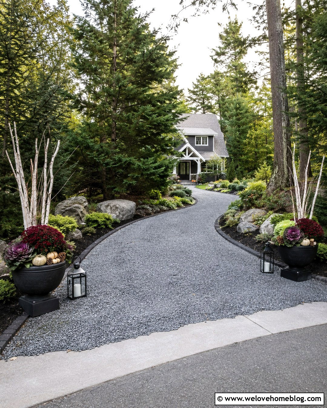 Fall Driveway Entrance With Birch Branches - 20 Fall Driveway Entrance Decor Ideas