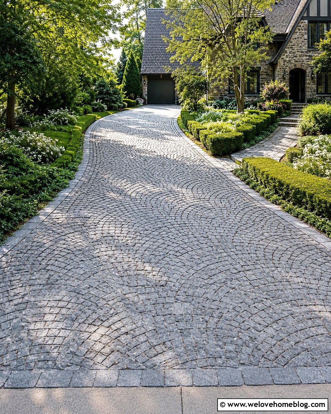 Fan Pattern Cobblestone Driveway - 20 Pave Driveway Ideas