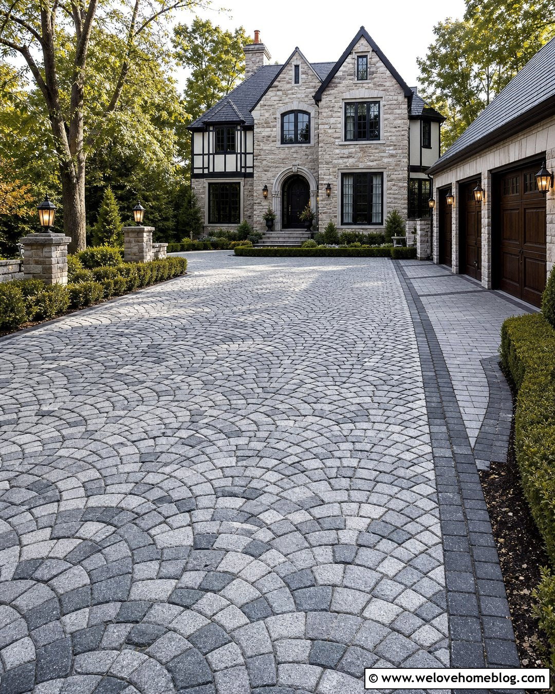 Fan Pattern Cobblestone Driveway - 25 Paving Driveway Ideas