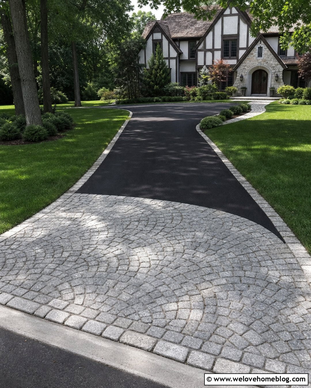 Fan Pattern Cobblestone Driveway Apron - 35 Driveway Apron Ideas