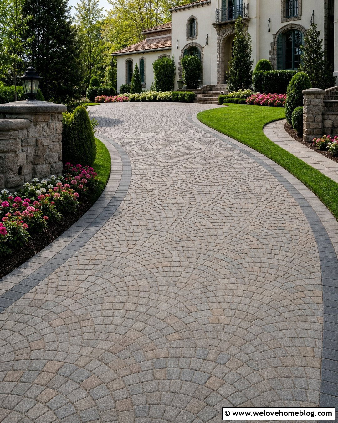 Fan Pattern Cobblestone Paver Driveway - 35 driveway pavers design ideas