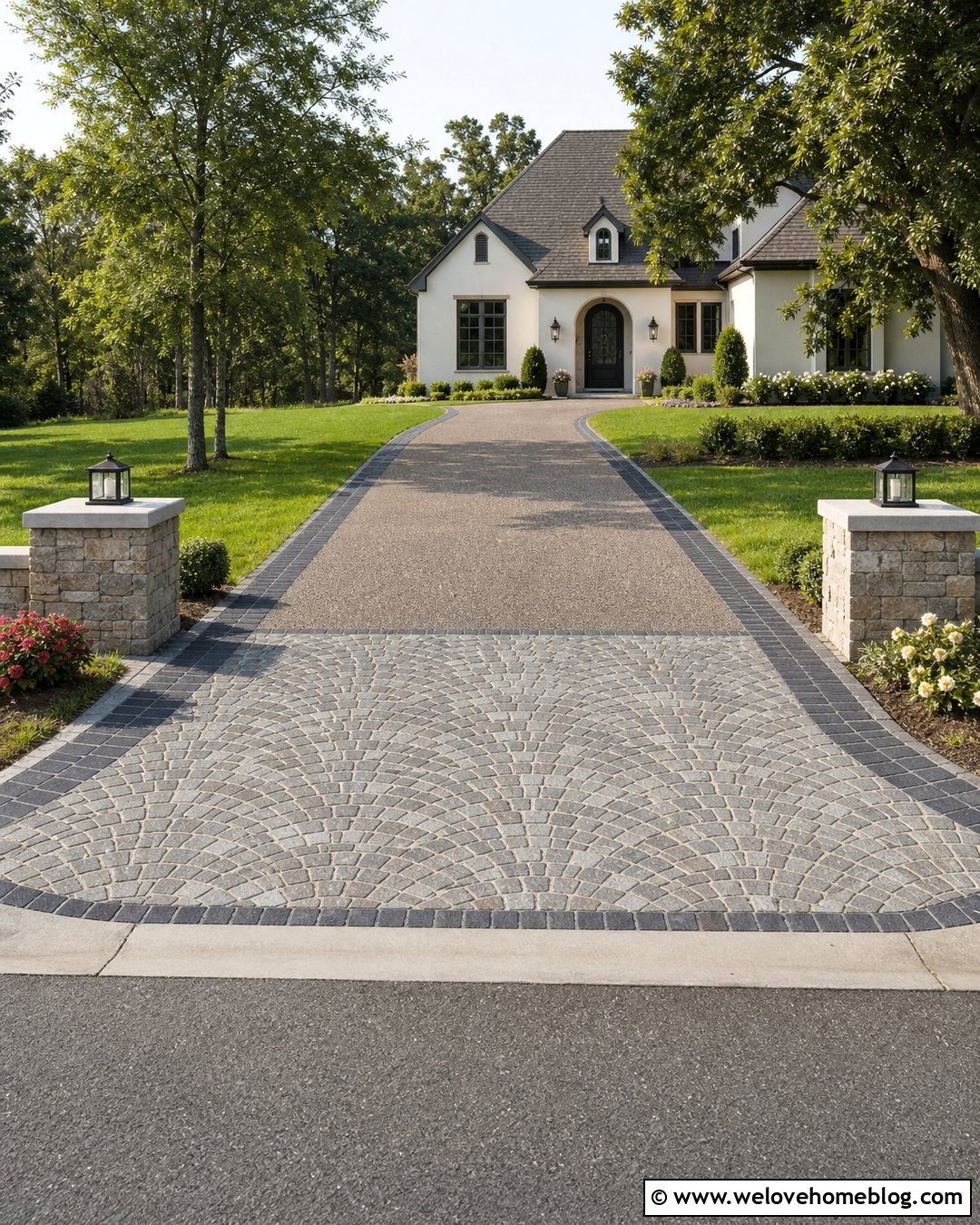 Fan Pattern Paver Driveway Apron - 20 Pavers At End Of Driveway Ideas