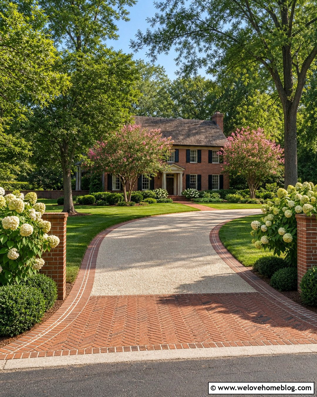 Farm Driveway With Brick Ribbon Edging - 35 Farm Driveway Ideas