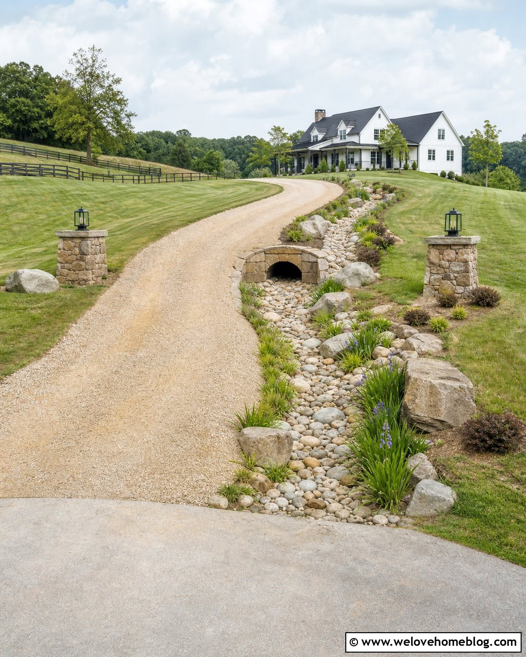 Farm Driveway With Dry Creek Drainage - 35 Farm Driveway Ideas