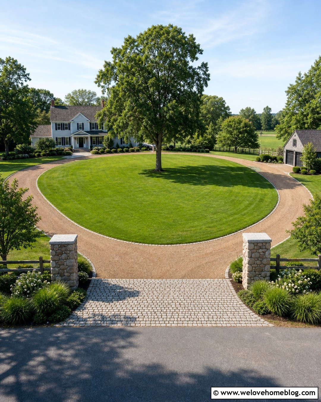 Farm Driveway With Horseshoe Layout - 35 Farm Driveway Ideas