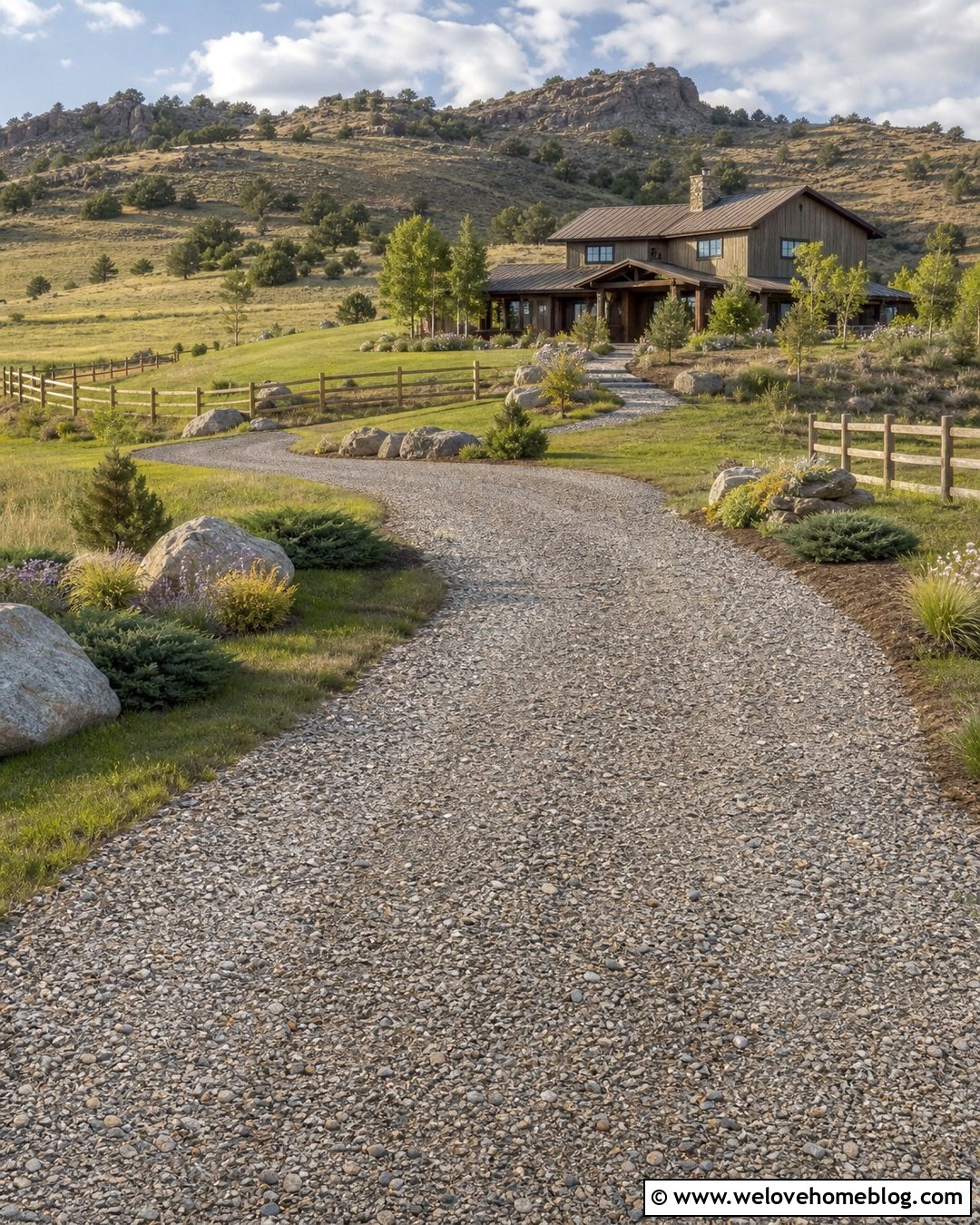 Farm Driveway With Large Boulder Borders - 35 Farm Driveway Ideas
