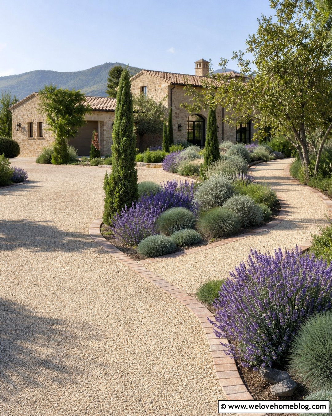 Farm Driveway With Lavender And Gravel Borders - 35 Farm Driveway Ideas
