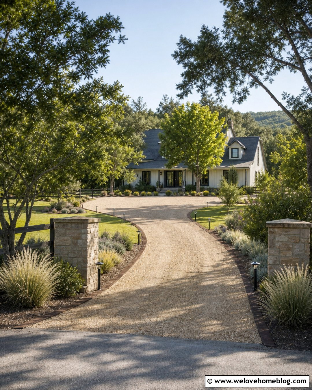 Farm Driveway With Solar Post Lighting - 35 Farm Driveway Ideas
