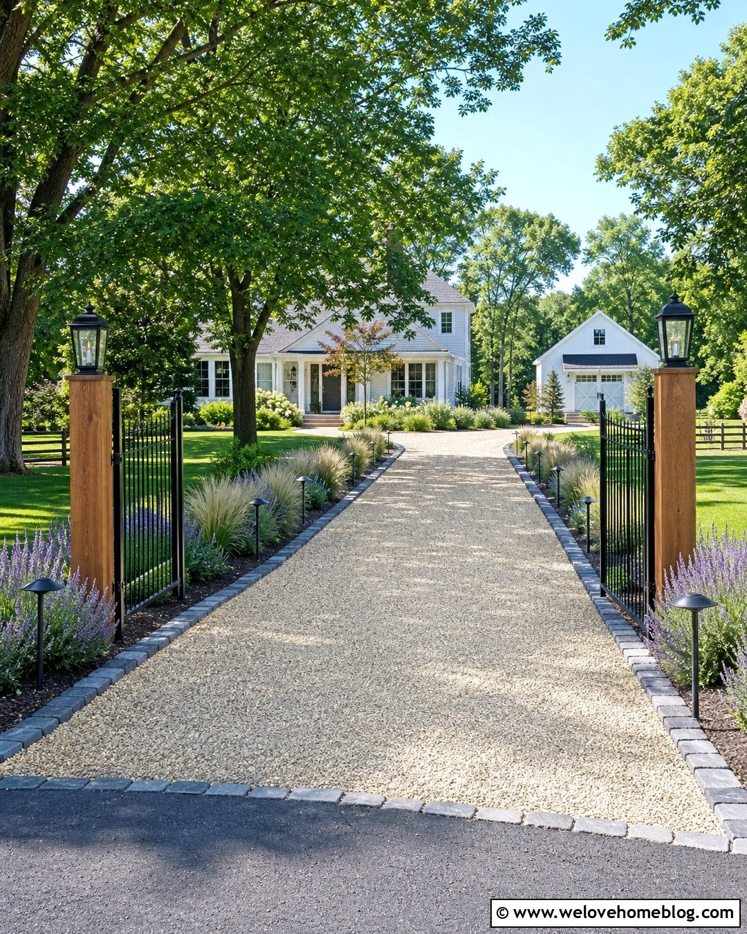 Farm Driveway With Solar Post Lights - 20 Farm Entrances Driveways Ideas