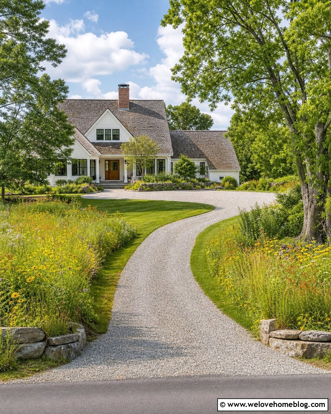 Farm Driveway With Wildflower Borders - 35 Farm Driveway Ideas