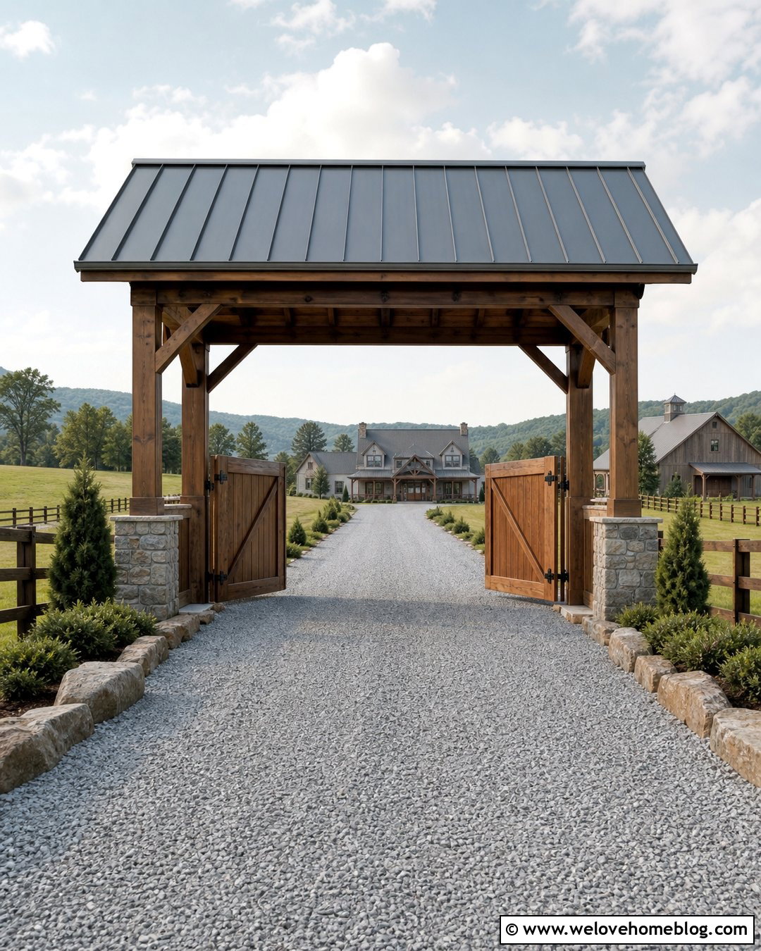 Farm Entrance With Covered Gate - 20 Farm Entrances Driveways Ideas