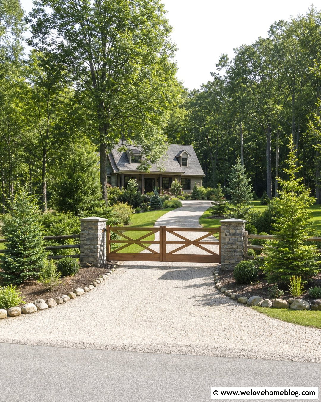 Farm Gate With Evergreen Landscaping - 30 farm gates entrance driveways country ideas