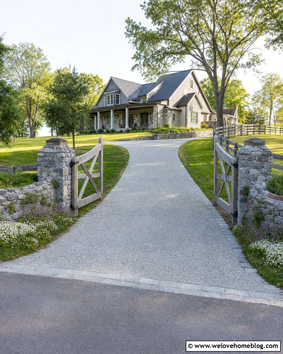 Farm Gate With Fieldstone Walls - 25 Farm Gates Entrance Driveways Ideas