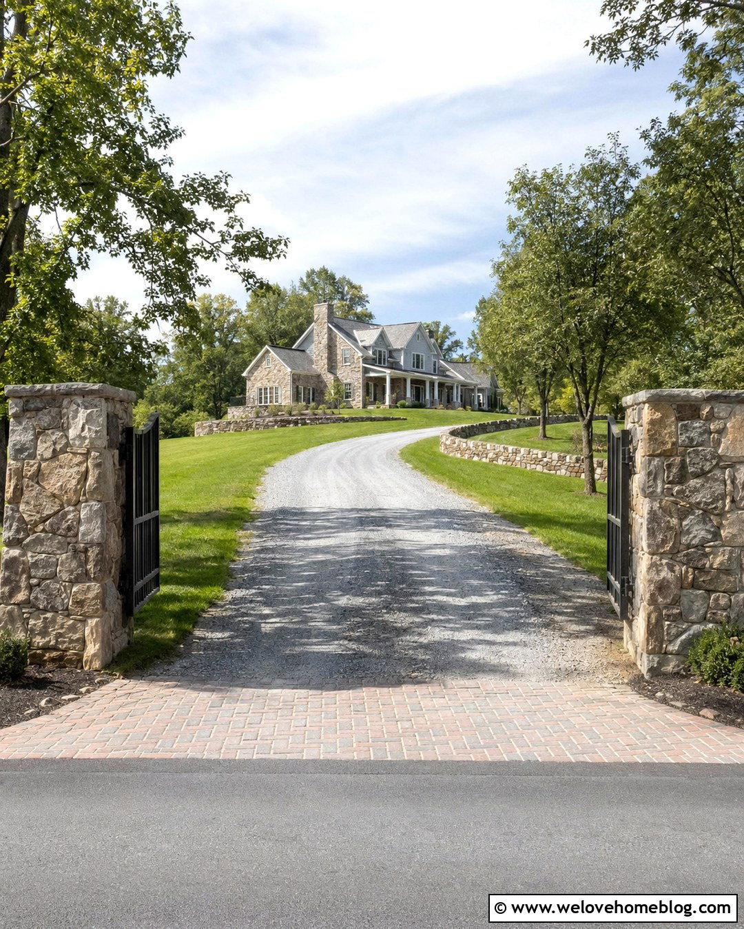 Farm Road With Stone Entrance Pillars - 20 farm roads driveways ideas