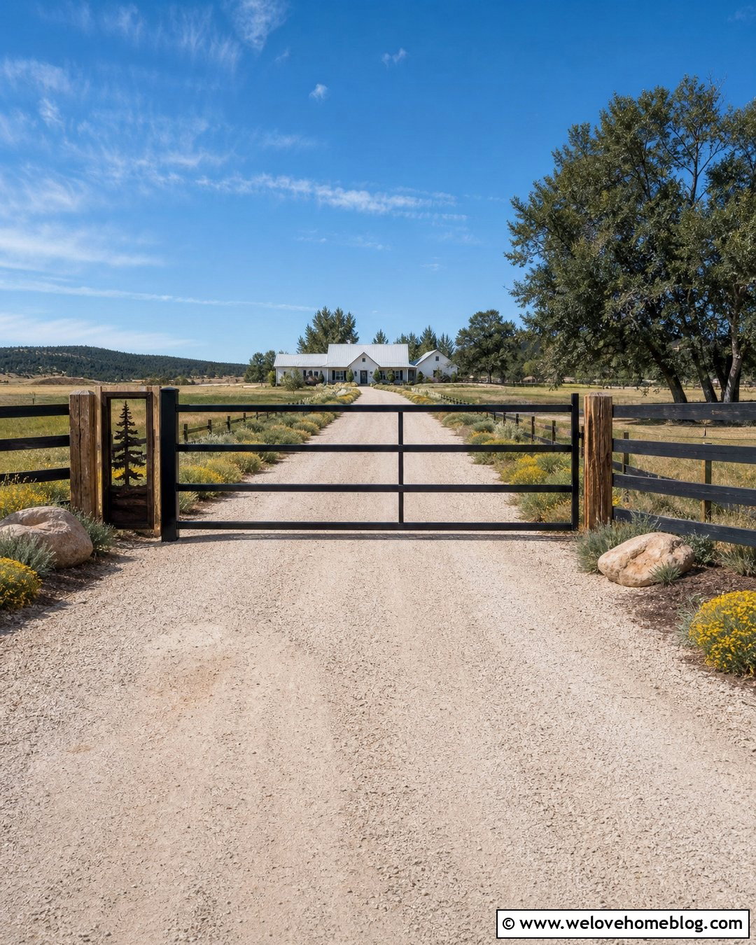 Farm Sign With Ranch Gate And Gravel Lane - 25 farm signs entrance driveways rustic ideas