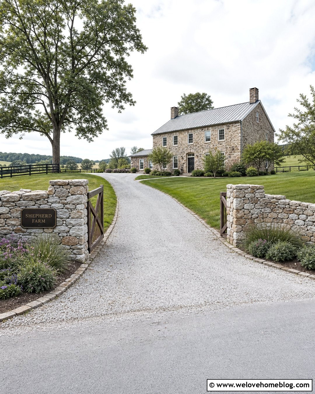 Farm Sign With Stone Wall Entrance - 40 Farm Signs Entrance Driveways Ideas