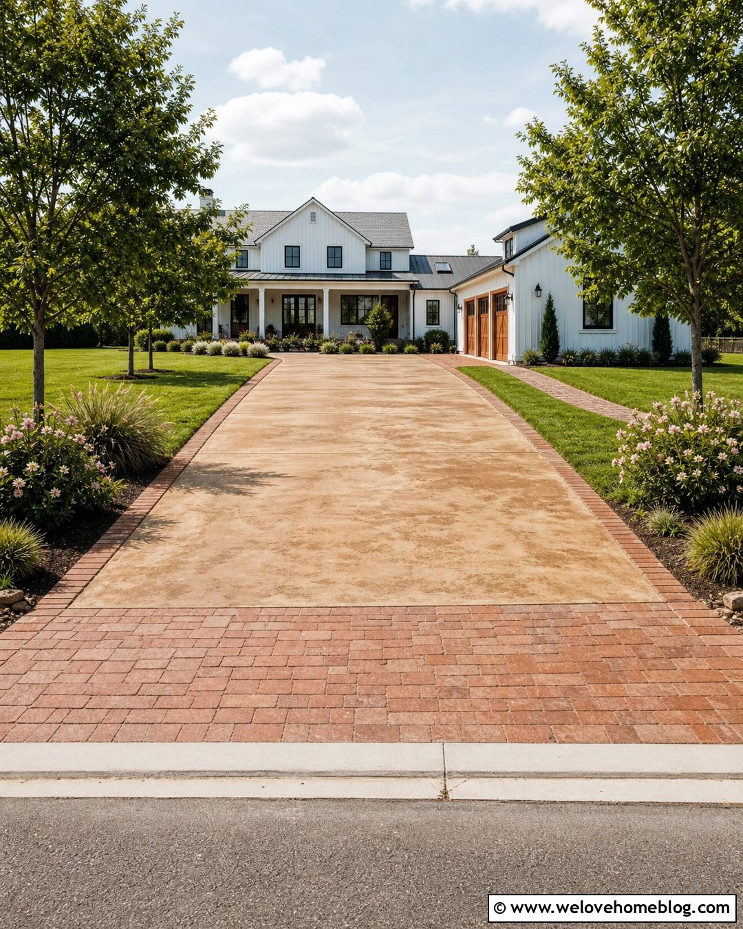 Farmhouse Acid Wash Concrete Driveway With Paver Apron - 20 acid wash concrete driveway ideas