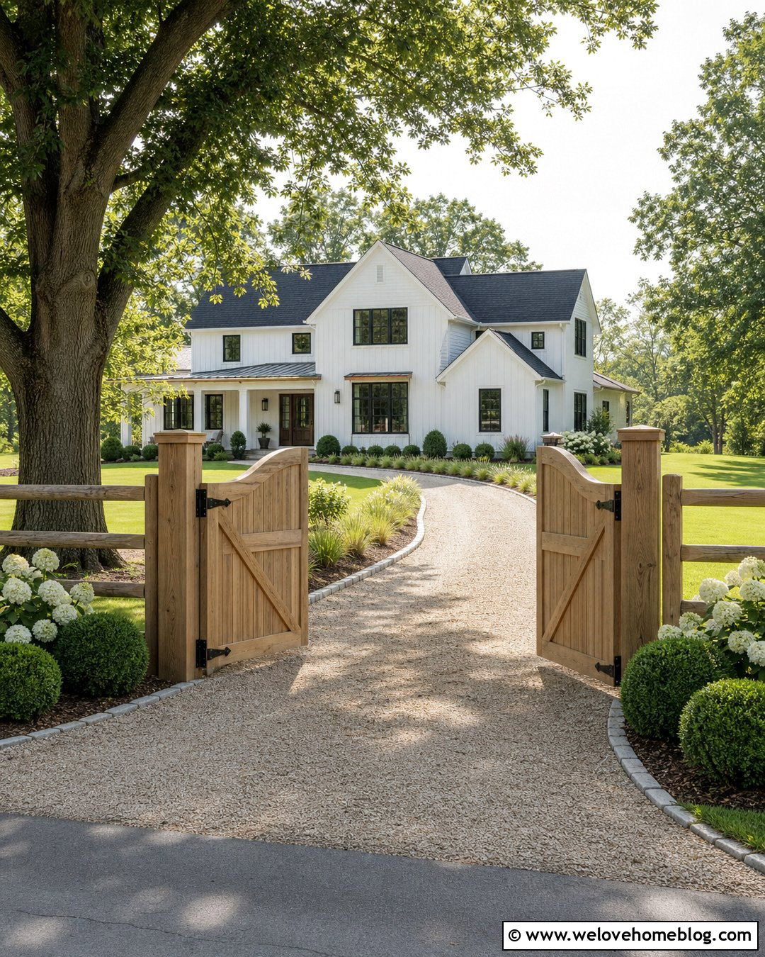 Farmhouse Board And Batten Wood Driveway Gate - 35 Wood Gates Driveway Ideas