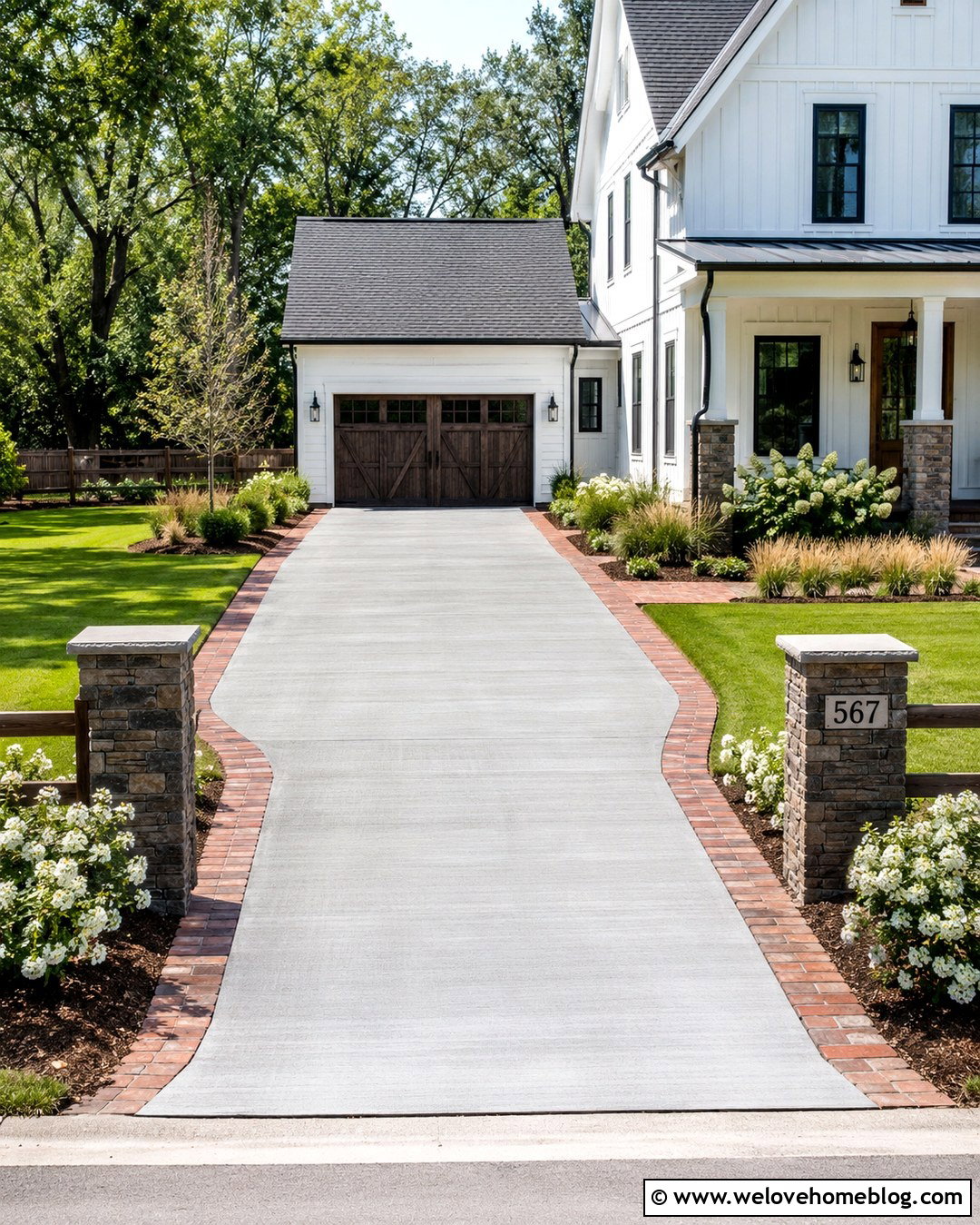 Farmhouse Cement Driveway With Brick Paver Border - 20 cement driveway with paver border ideas